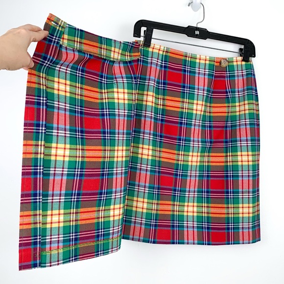 Vintage plaid wrap skirt by Ambitions multicolor rainbow plaid fits like size 4 - Picture 3 of 7